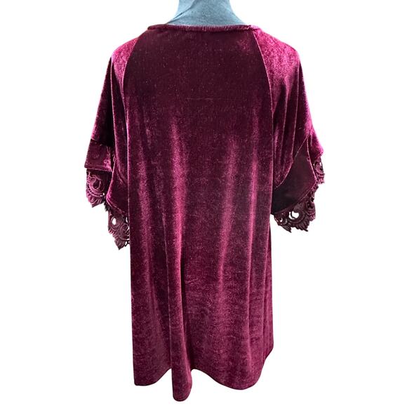 Umgee Velvet Shift Dress Lace Midi Burgundy Sz Small Whimsigoth Vamp Romantic - Picture 2 of 9